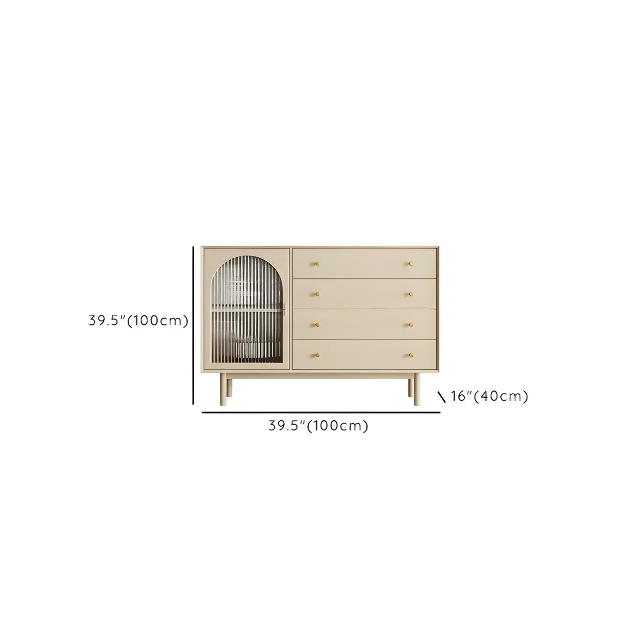 Vitrine à tiroirs multiples en bois blanc avec portes vitrées