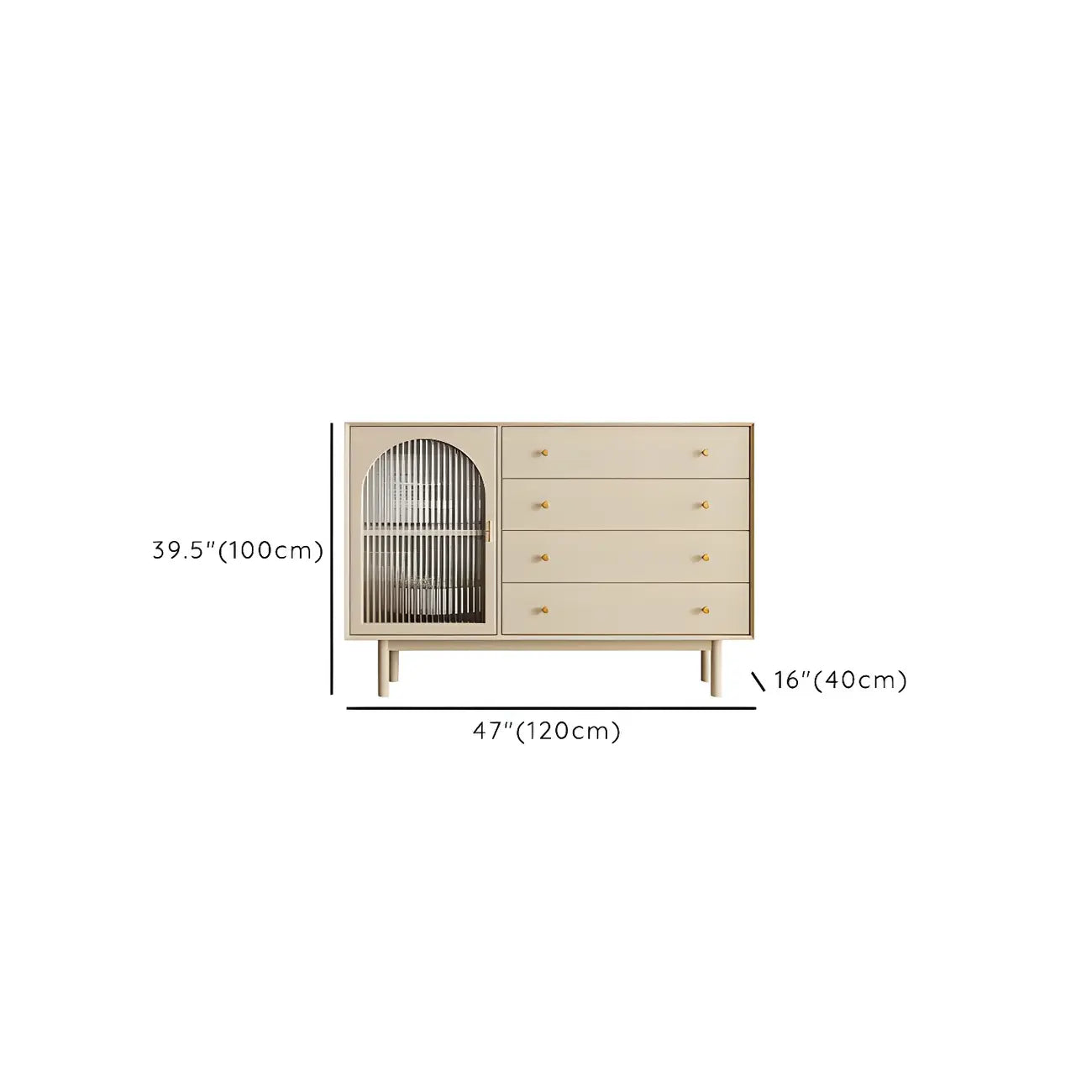 Vitrine à tiroirs multiples en bois blanc avec portes vitrées