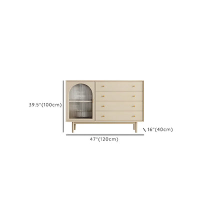 Vitrine à tiroirs multiples en bois blanc avec portes vitrées