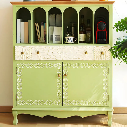 vaisselier en bois vert style campagne française avec rangement