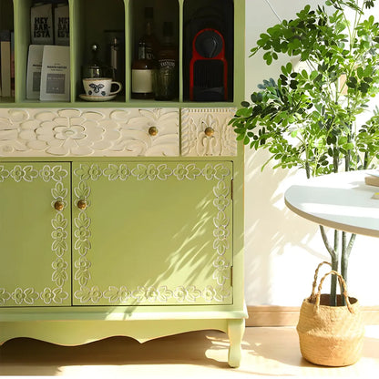 vaisselier en bois vert style campagne française avec rangement