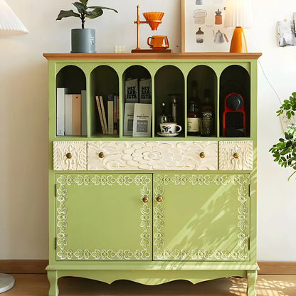 vaisselier en bois vert style campagne française avec rangement