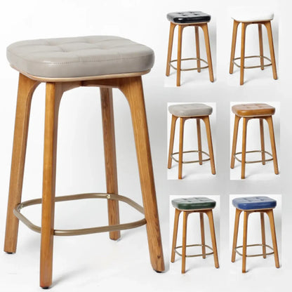Tabourets de bar scandinaves en bois capitonné et similicuir, sans dossier
