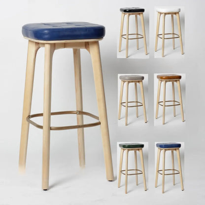Tabourets de bar scandinaves en bois capitonné et similicuir, sans dossier
