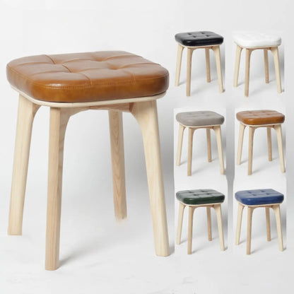 Tabourets de bar scandinaves en bois capitonné et similicuir, sans dossier