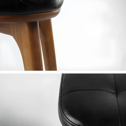 Tabourets de bar scandinaves en bois capitonné et similicuir, sans dossier