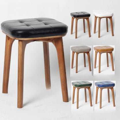 Tabourets de bar scandinaves en bois capitonné et similicuir, sans dossier