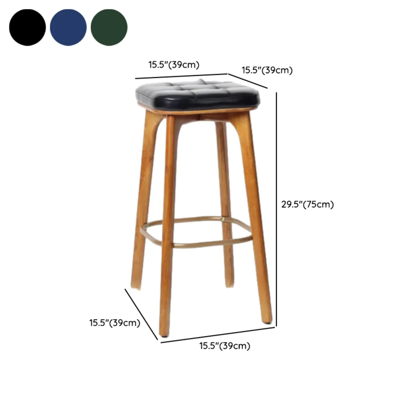 Tabourets de bar scandinaves en bois capitonné et similicuir, sans dossier