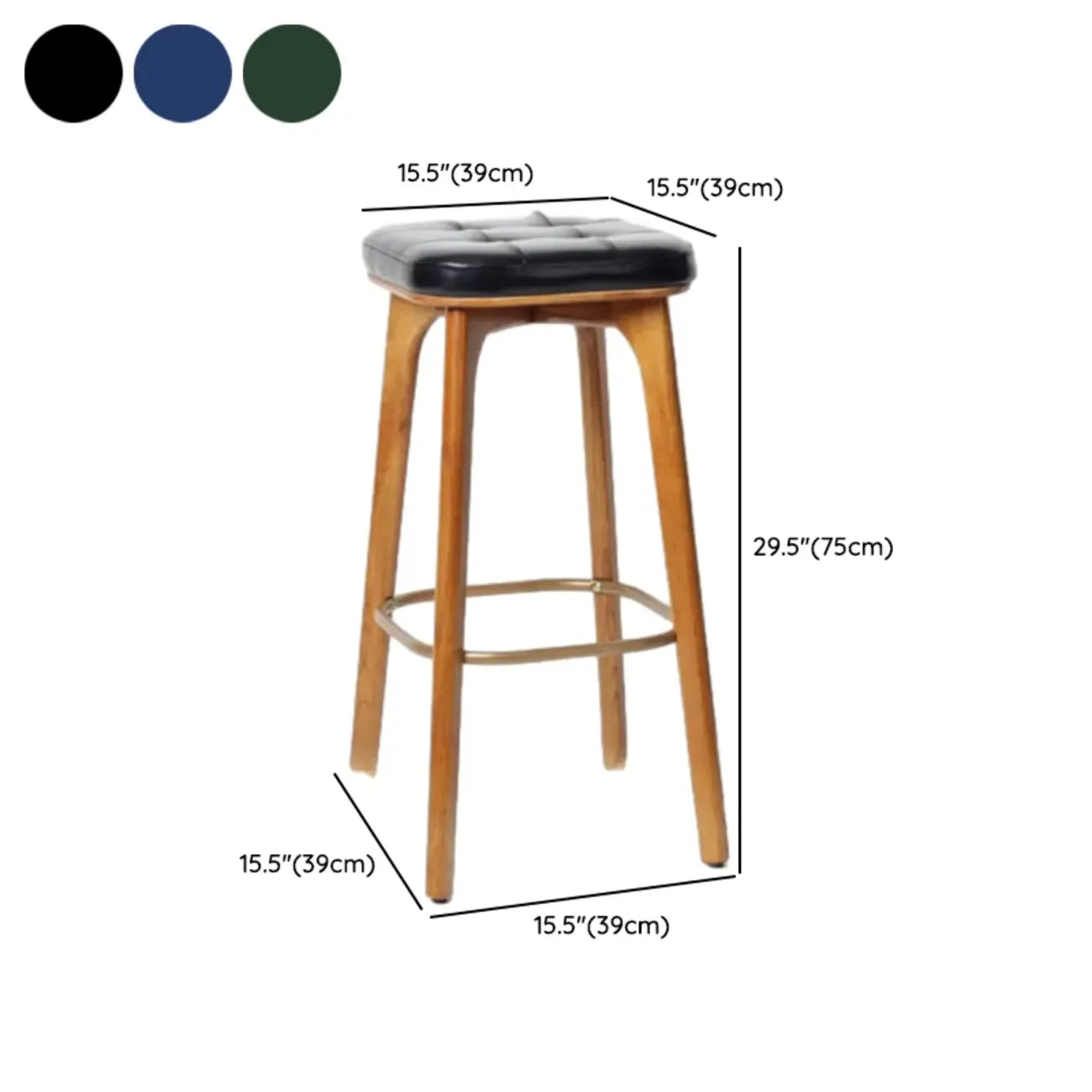 Tabourets de bar scandinaves en bois capitonné et similicuir, sans dossier