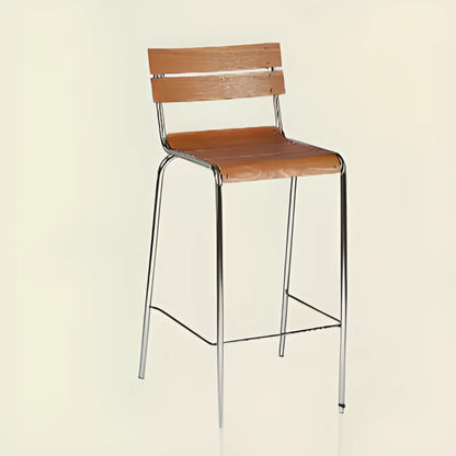 Tabourets de bar industriels en bois avec structure métallique et dossier