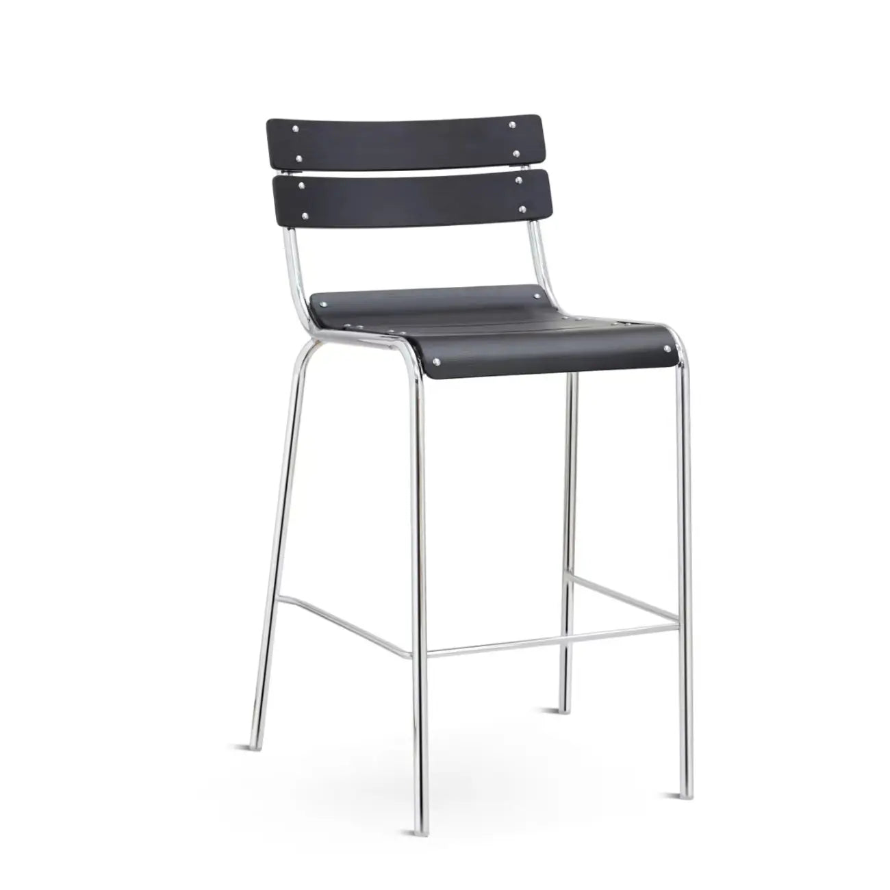 Tabourets de bar industriels en bois avec structure métallique et dossier