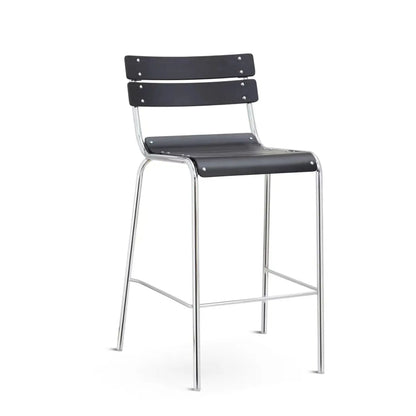 Tabourets de bar industriels en bois avec structure métallique et dossier