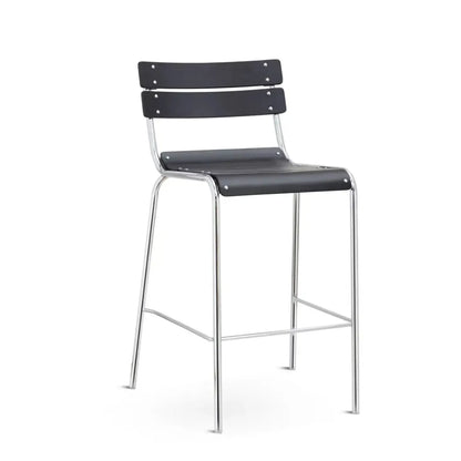 Tabourets de bar industriels en bois avec structure métallique et dossier