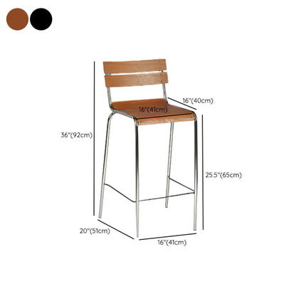 Tabourets de bar industriels en bois avec structure métallique et dossier
