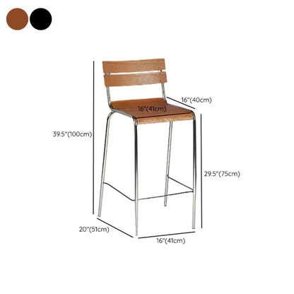 Tabourets de bar industriels en bois avec structure métallique et dossier