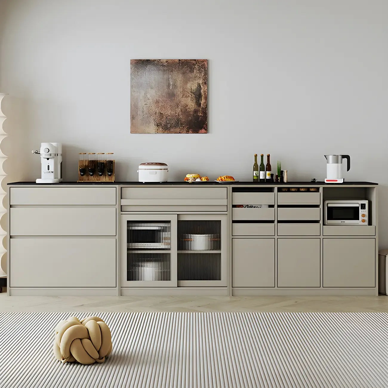 Buffet contemporain avec comptoir en pierre et tiroirs