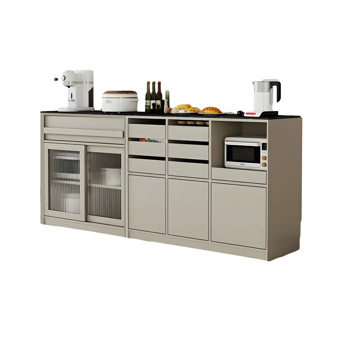 Buffet contemporain avec comptoir en pierre et tiroirs