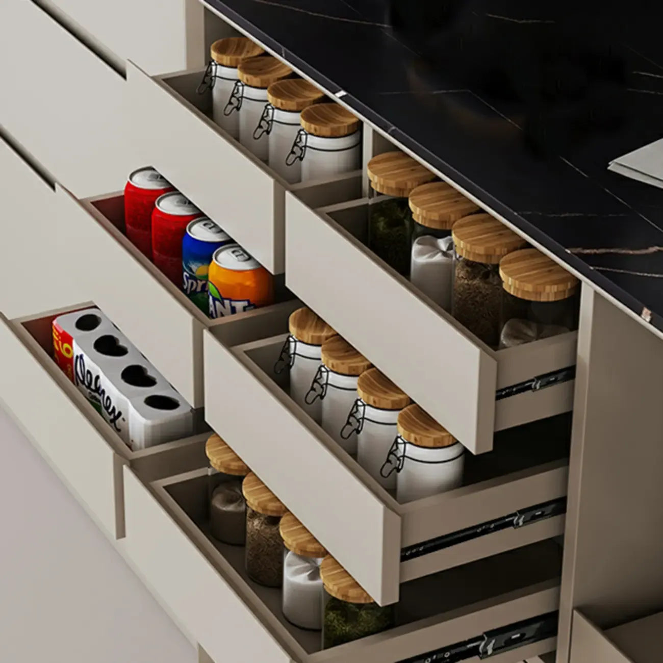 Buffet contemporain avec comptoir en pierre et tiroirs