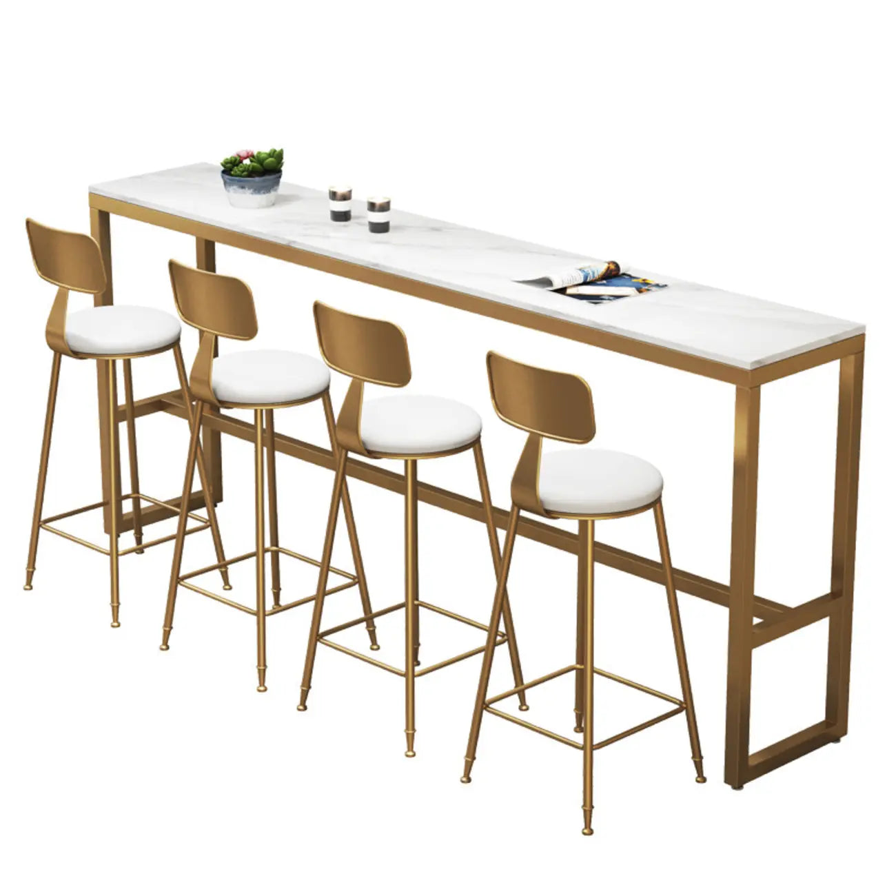 Table de bar glamour en faux marbre avec pieds dorés pour les repas