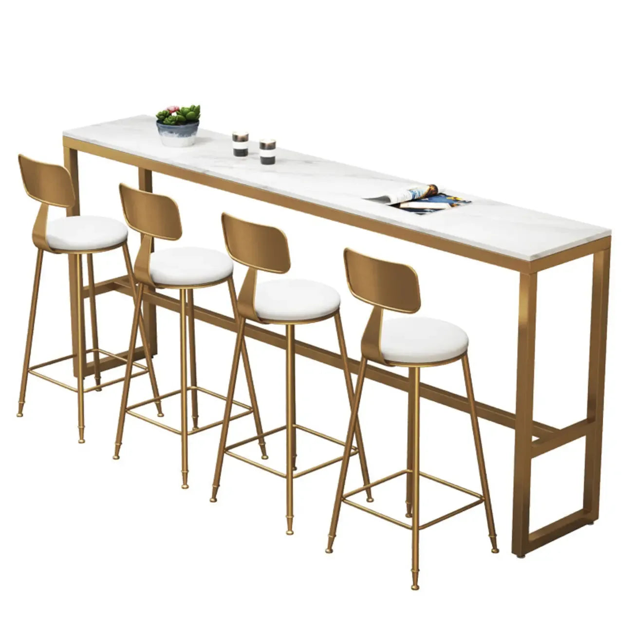 Table de bar glamour en faux marbre avec pieds dorés pour les repas