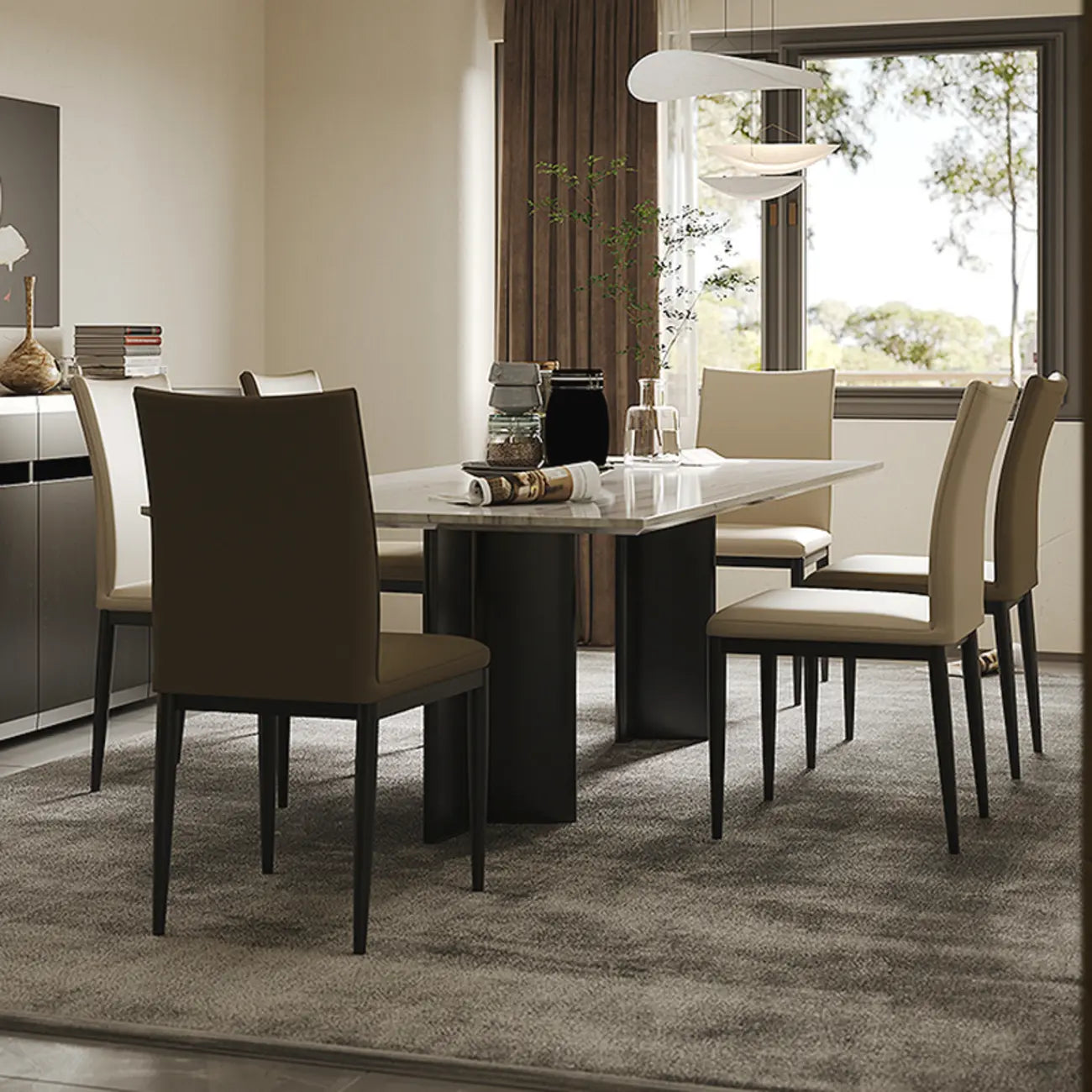 Chaise de salle à manger moderne à dossier solide, revêtue de similicuir