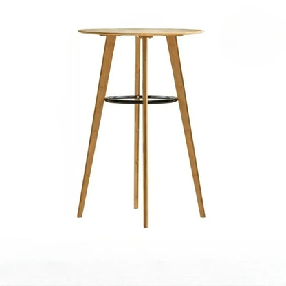 Table de bar ronde scandinave en bambou avec repose-pieds noir pour les repas