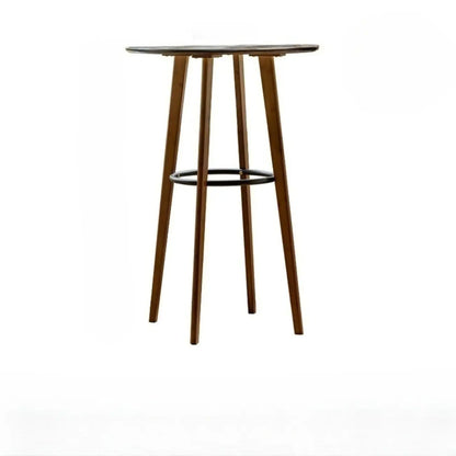 Table de bar ronde scandinave en bambou avec repose-pieds noir pour les repas