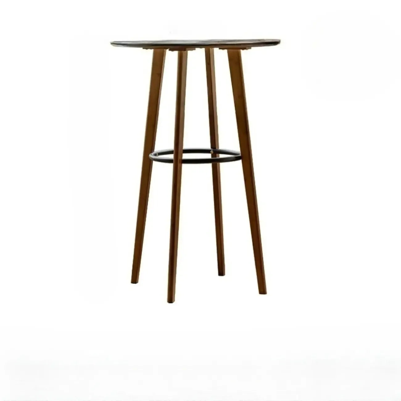 Table de bar ronde scandinave en bambou avec repose-pieds noir pour les repas