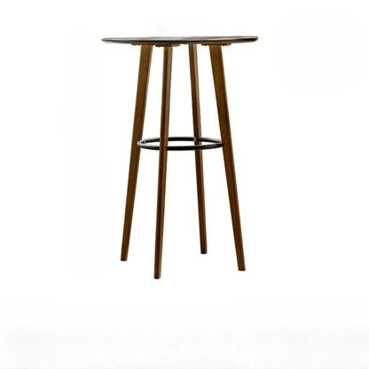 Table de bar ronde scandinave en bambou avec repose-pieds noir pour les repas