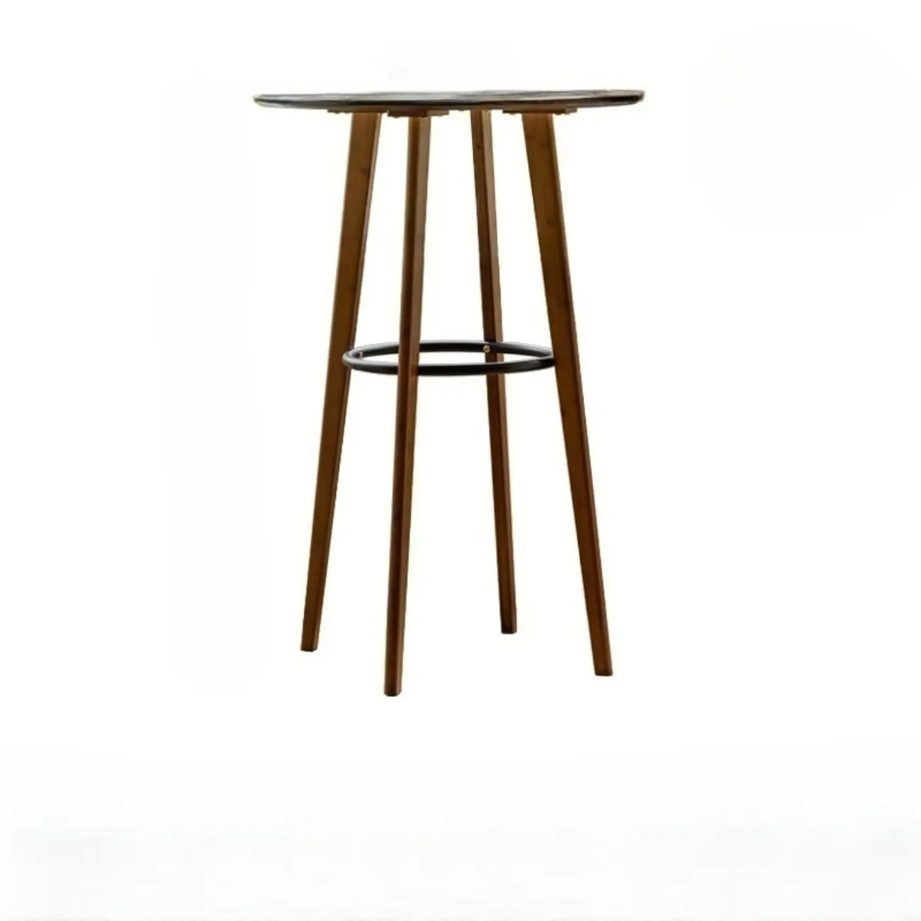 Table de bar ronde scandinave en bambou avec repose-pieds noir pour les repas