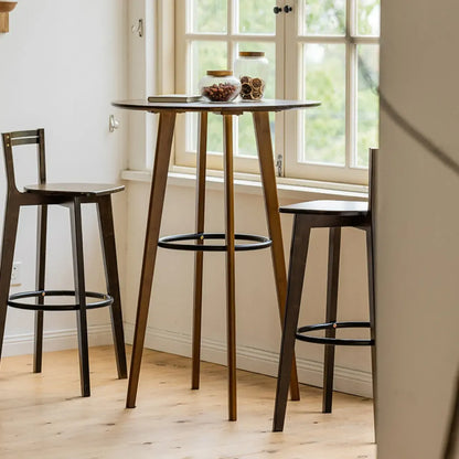 Table de bar ronde scandinave en bambou avec repose-pieds noir pour les repas