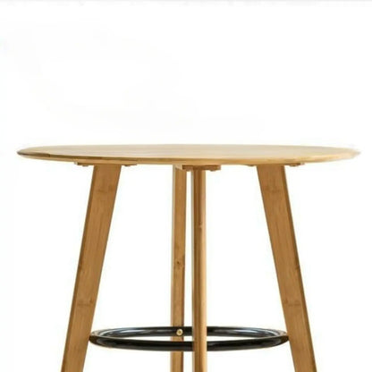 Table de bar ronde scandinave en bambou avec repose-pieds noir pour les repas