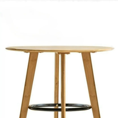 Table de bar ronde scandinave en bambou avec repose-pieds noir pour les repas