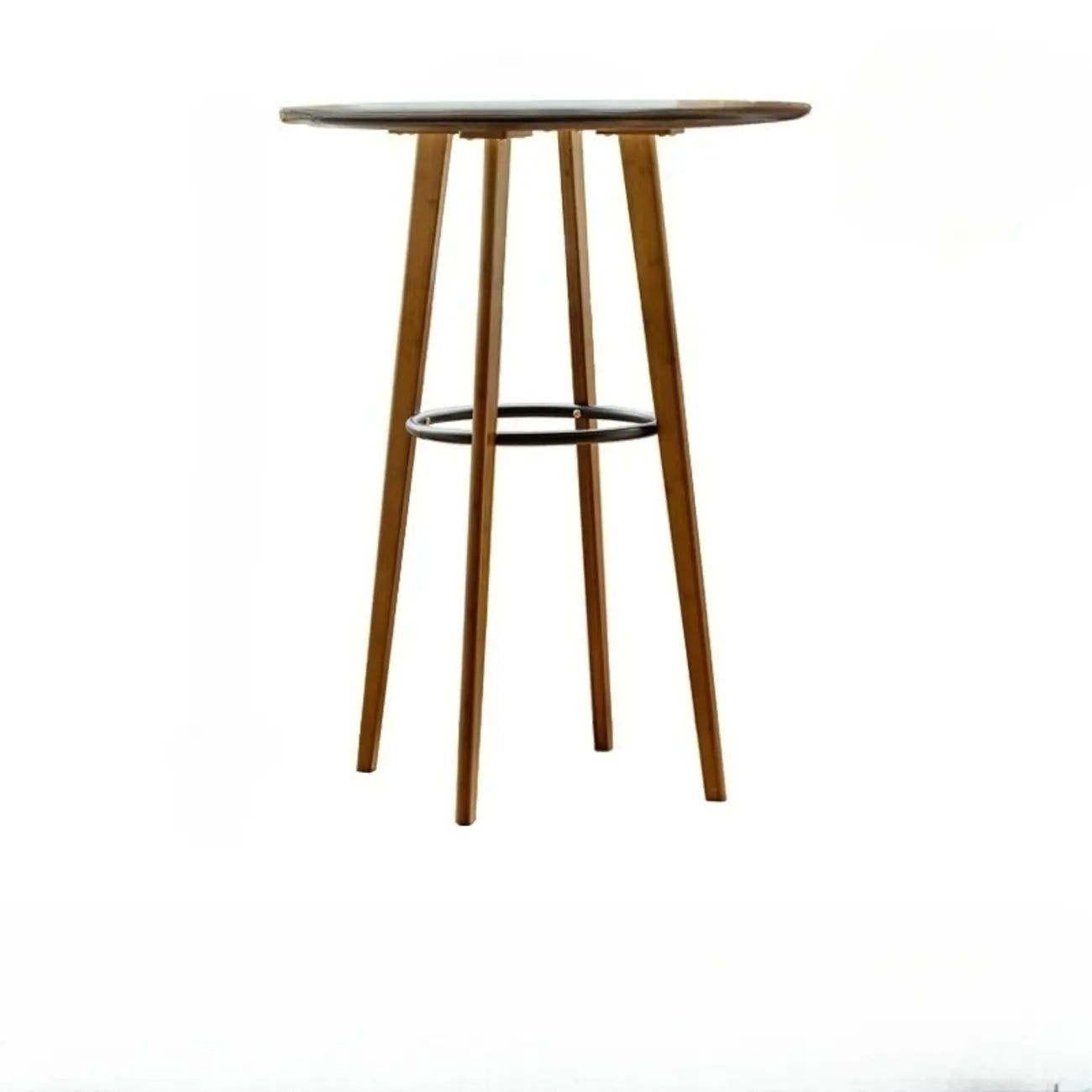Table de bar ronde scandinave en bambou avec repose-pieds noir pour les repas