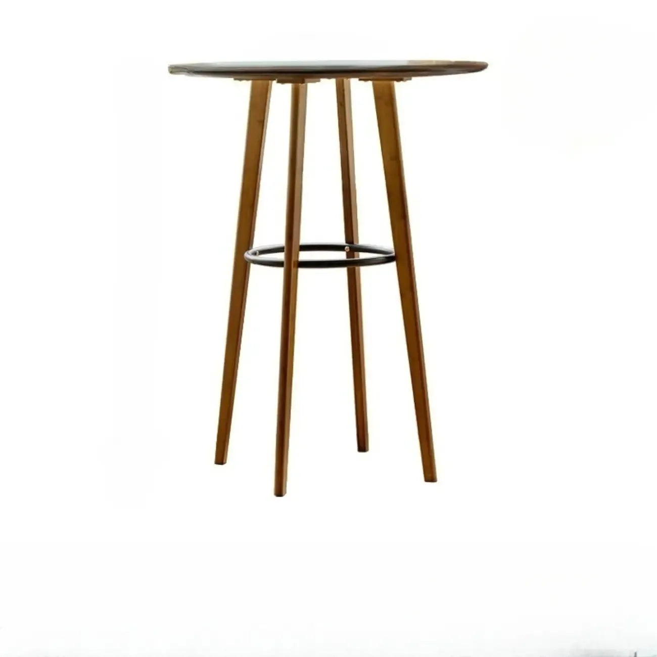 Table de bar ronde scandinave en bambou avec repose-pieds noir pour les repas