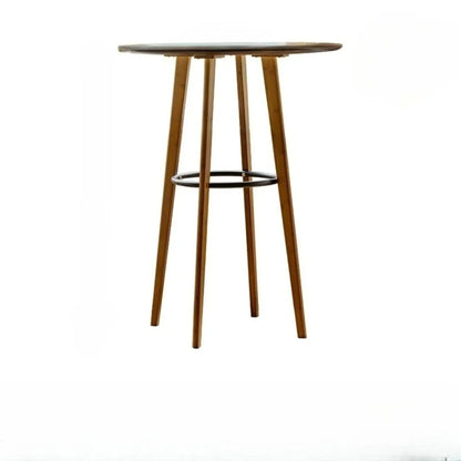 Table de bar ronde scandinave en bambou avec repose-pieds noir pour les repas