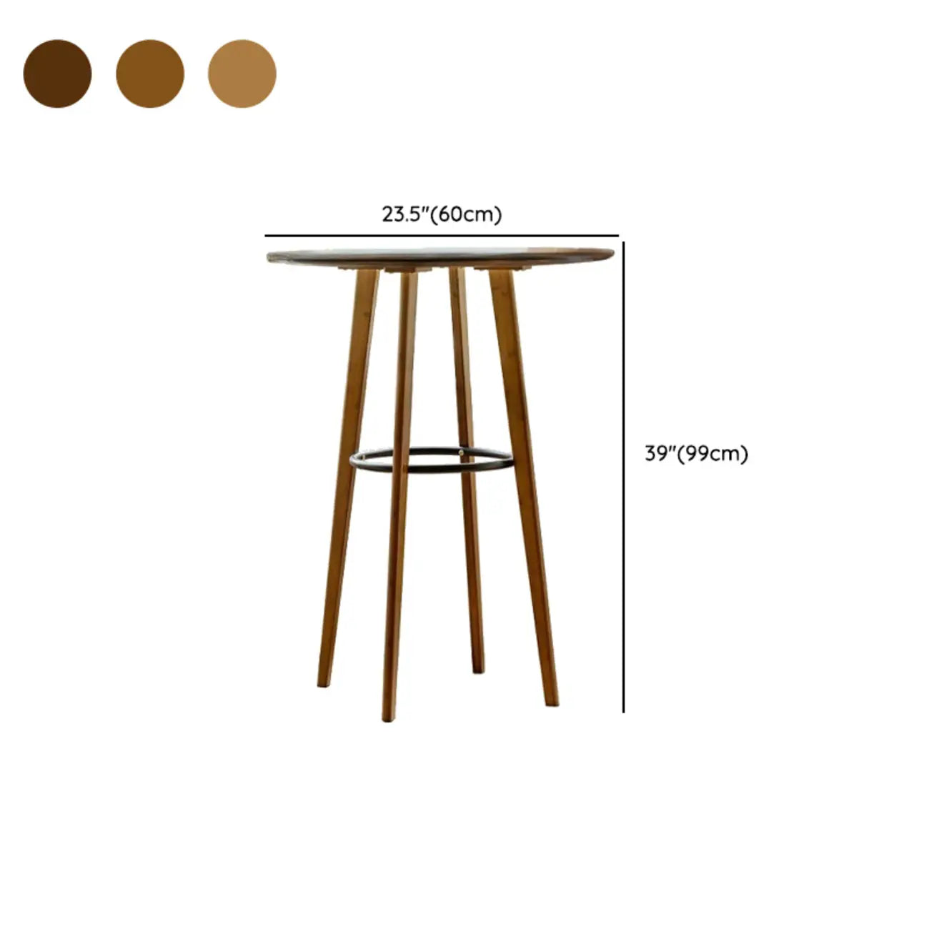 Table de bar ronde scandinave en bambou avec repose-pieds noir pour les repas