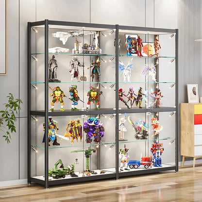 Vitrine de rangement réglable en verre noir avec éclairage