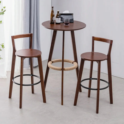 Table de bar moderne en bois avec tabourets ronds pour bistro