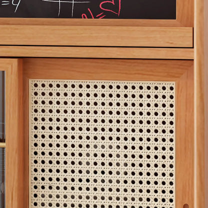 vaisselier de cuisine en bois brun avec portes en rotin