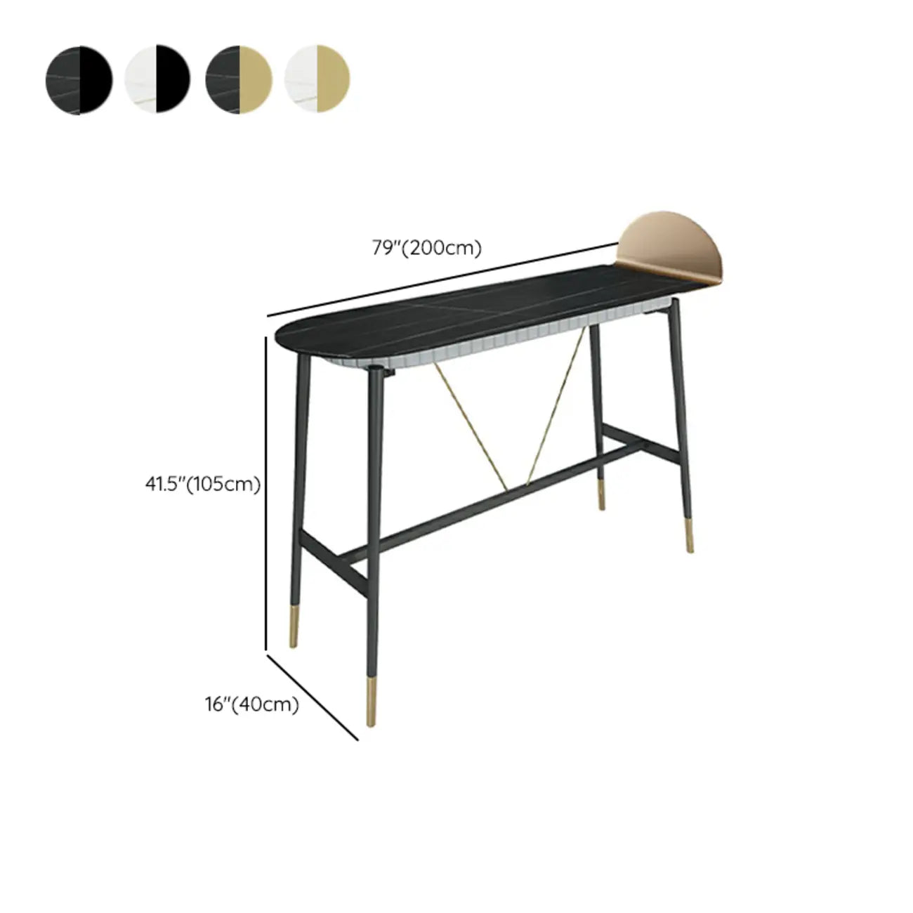 Table de bar design en métal noir avec repose-pieds doré pour intérieur moderne