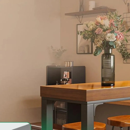 Table de bar longue contemporaine en bois avec repose-pieds en métal pour 8 personnes