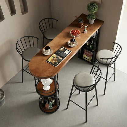 Table de bar étroite en bois avec double étagère de rangement