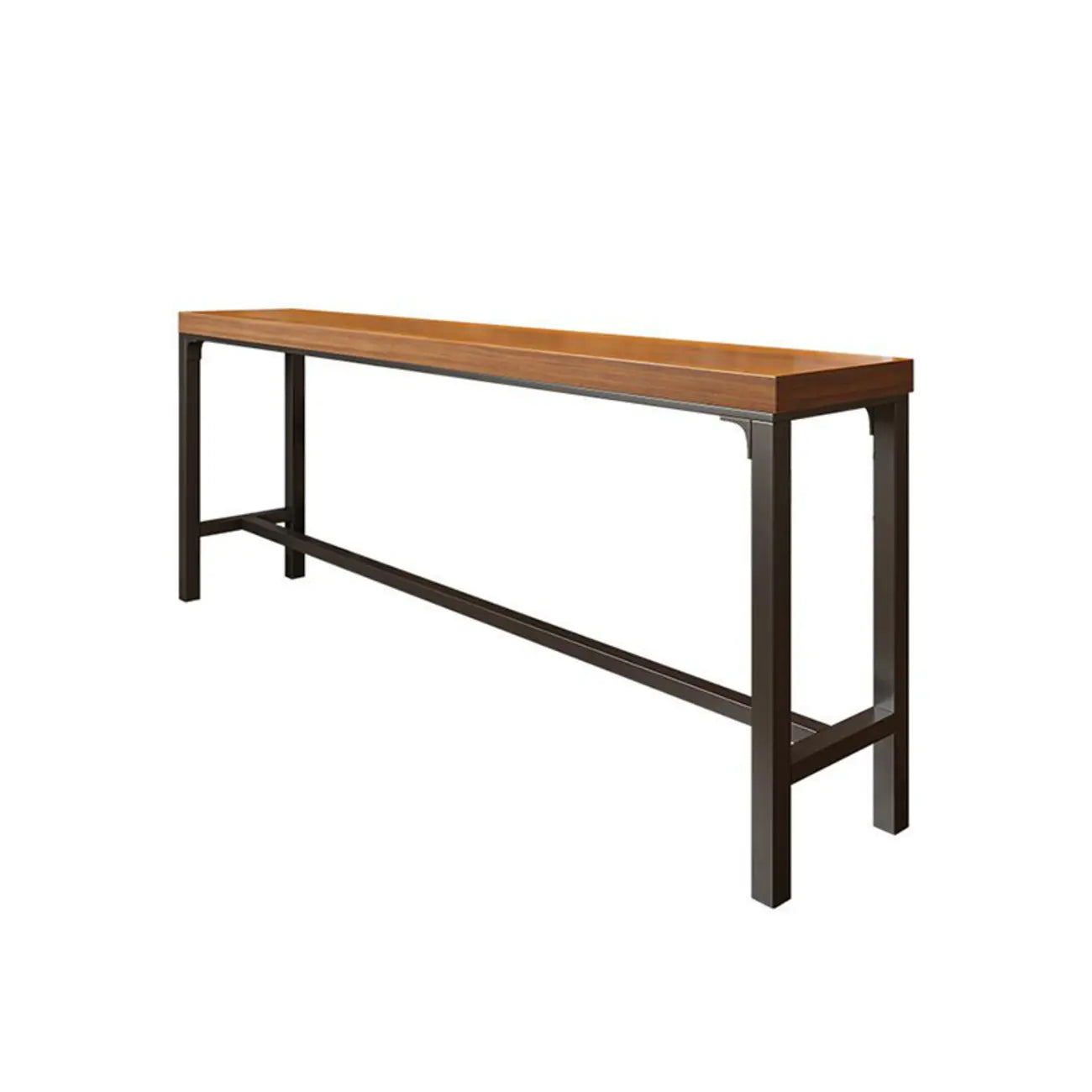 Table de bar longue contemporaine en bois avec repose-pieds en métal pour 8 personnes