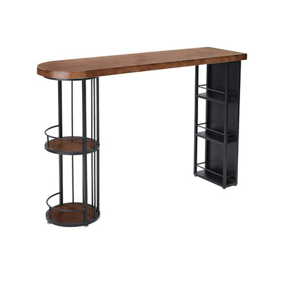 Table de bar étroite en bois avec double étagère de rangement