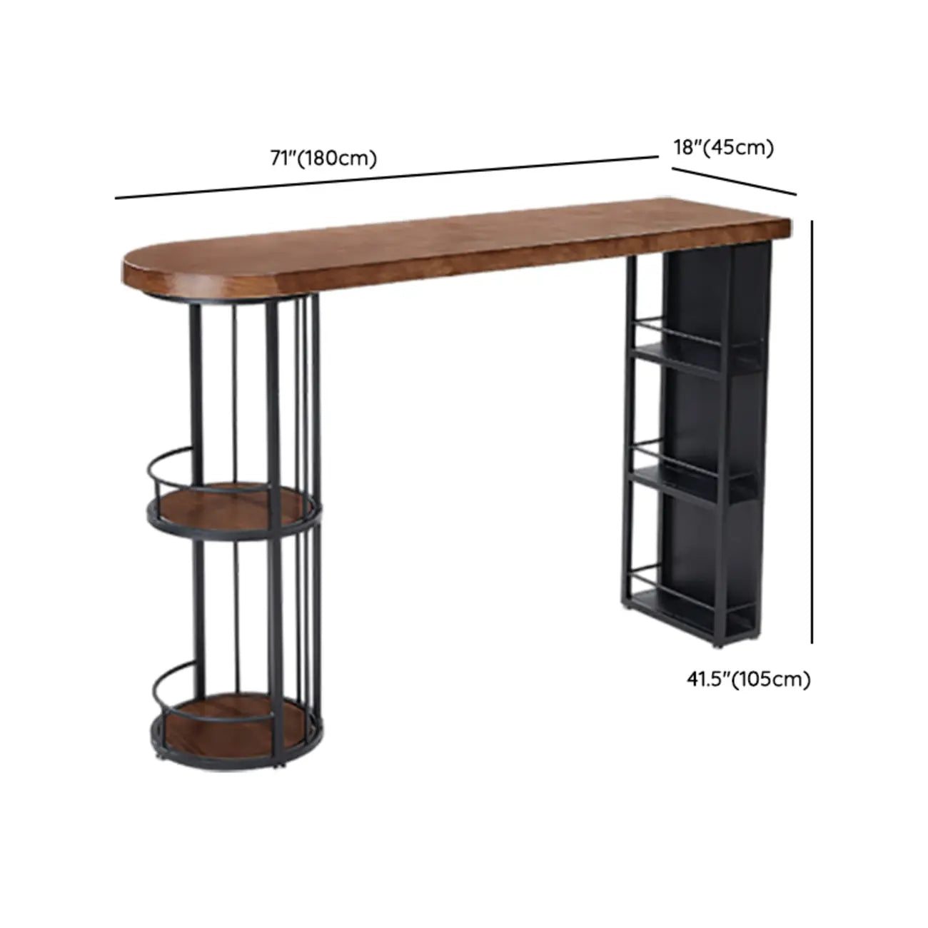 Table de bar étroite en bois avec double étagère de rangement