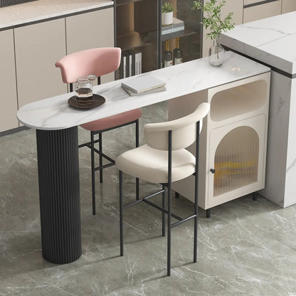Table de bar blanche moderne pour 2 personnes avec double piétement pour salon