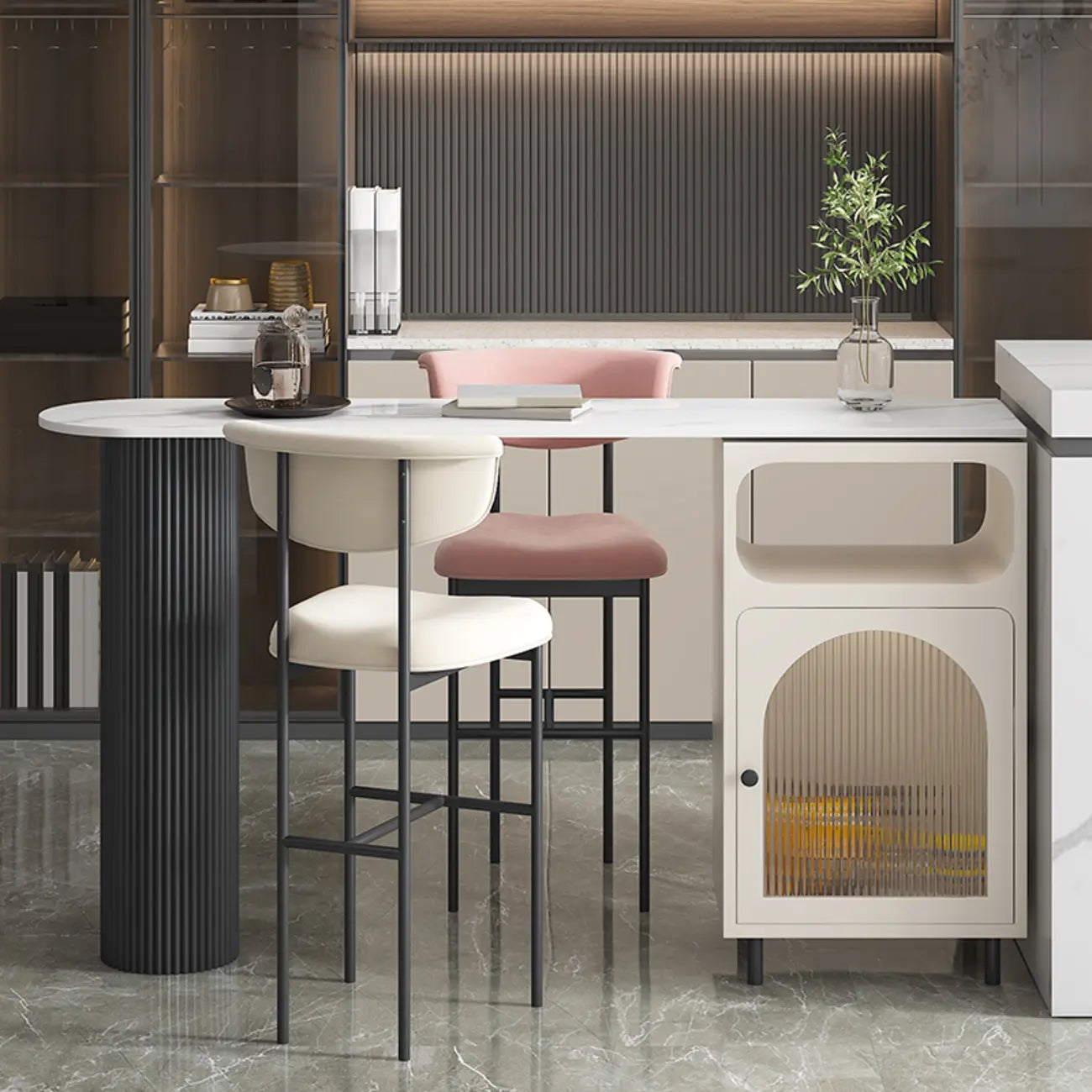 Table de bar blanche moderne pour 2 personnes avec double piétement pour salon