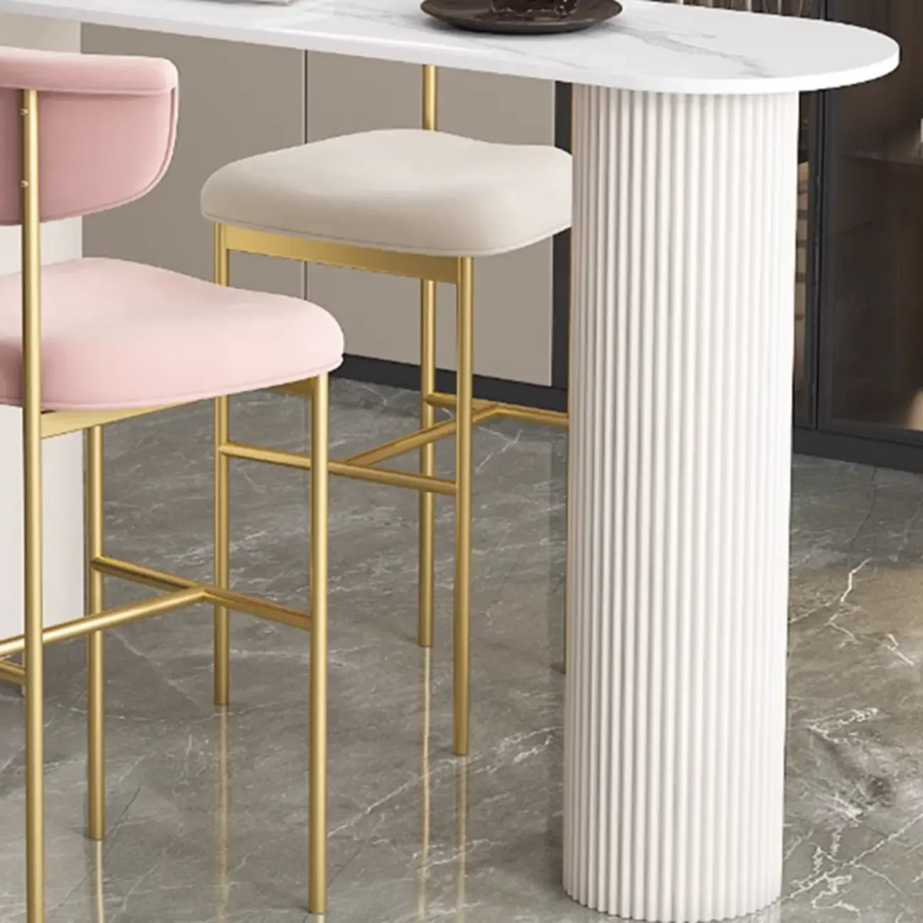 Table de bar blanche moderne pour 2 personnes avec double piétement pour salon