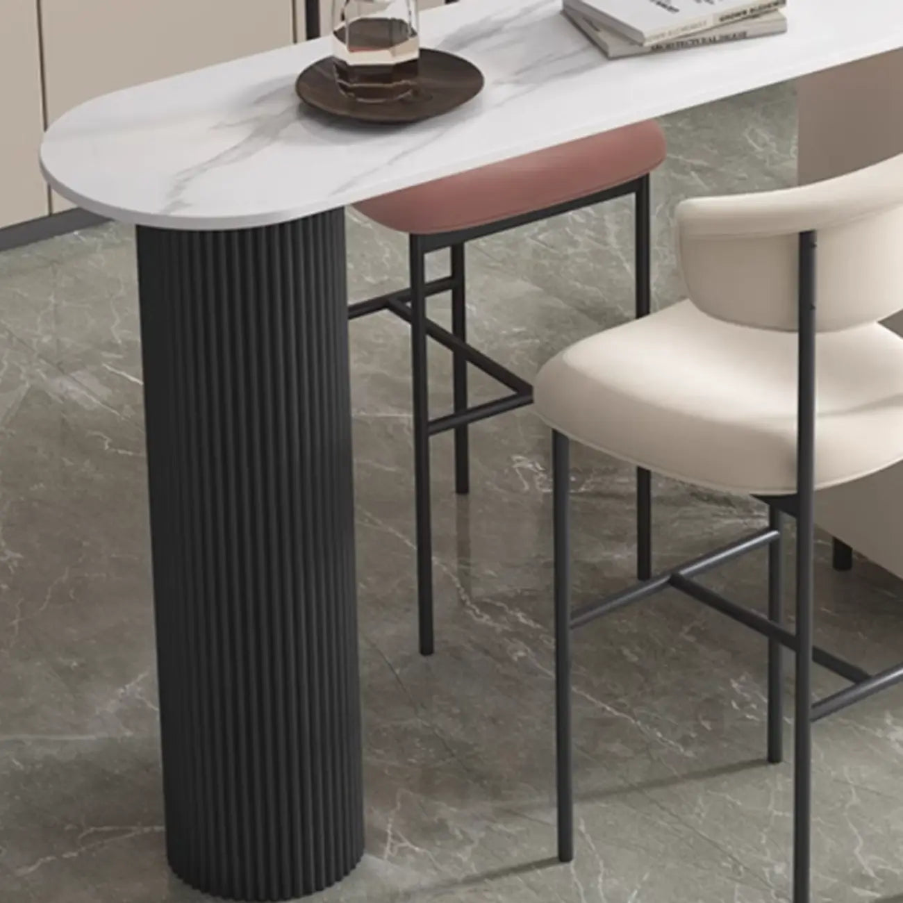 Table de bar blanche moderne pour 2 personnes avec double piétement pour salon